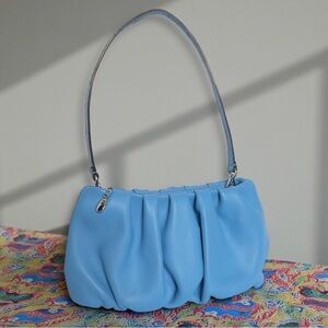 Staud Bean Bag Leather Ruched Mini Purse Marine Blue